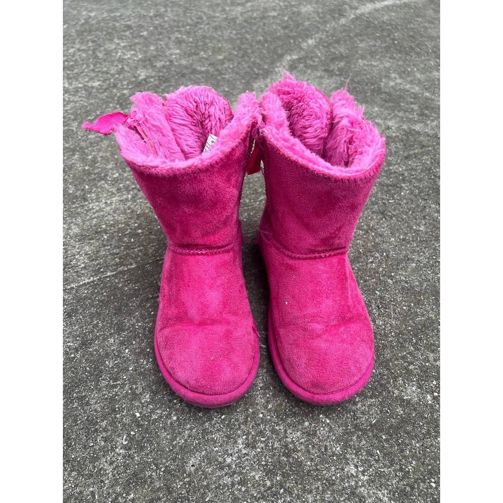 APRES BY LAMO Girls Pink Mid-Calf Snow Boots with Bow and Fur Trim 12 Y S000182